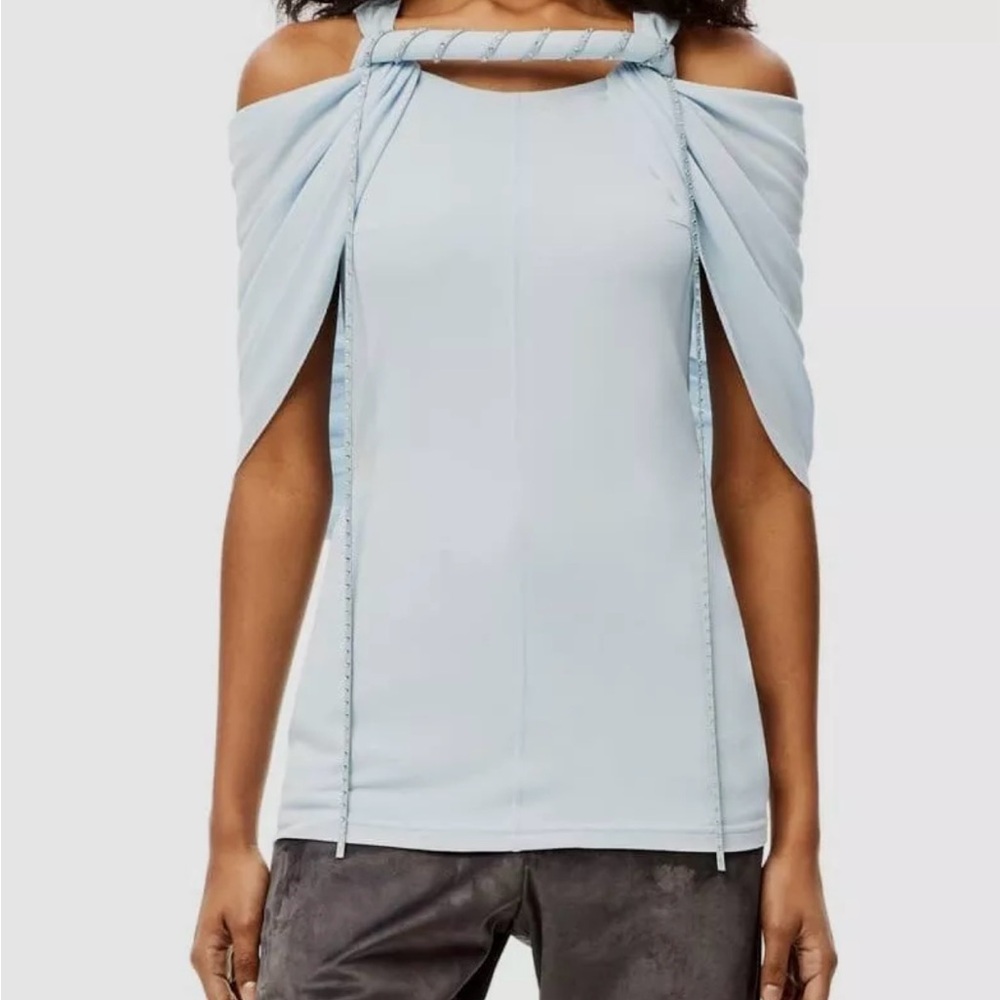 Loewe Blue Asymmetrical Ruched Sleeveless Blouse